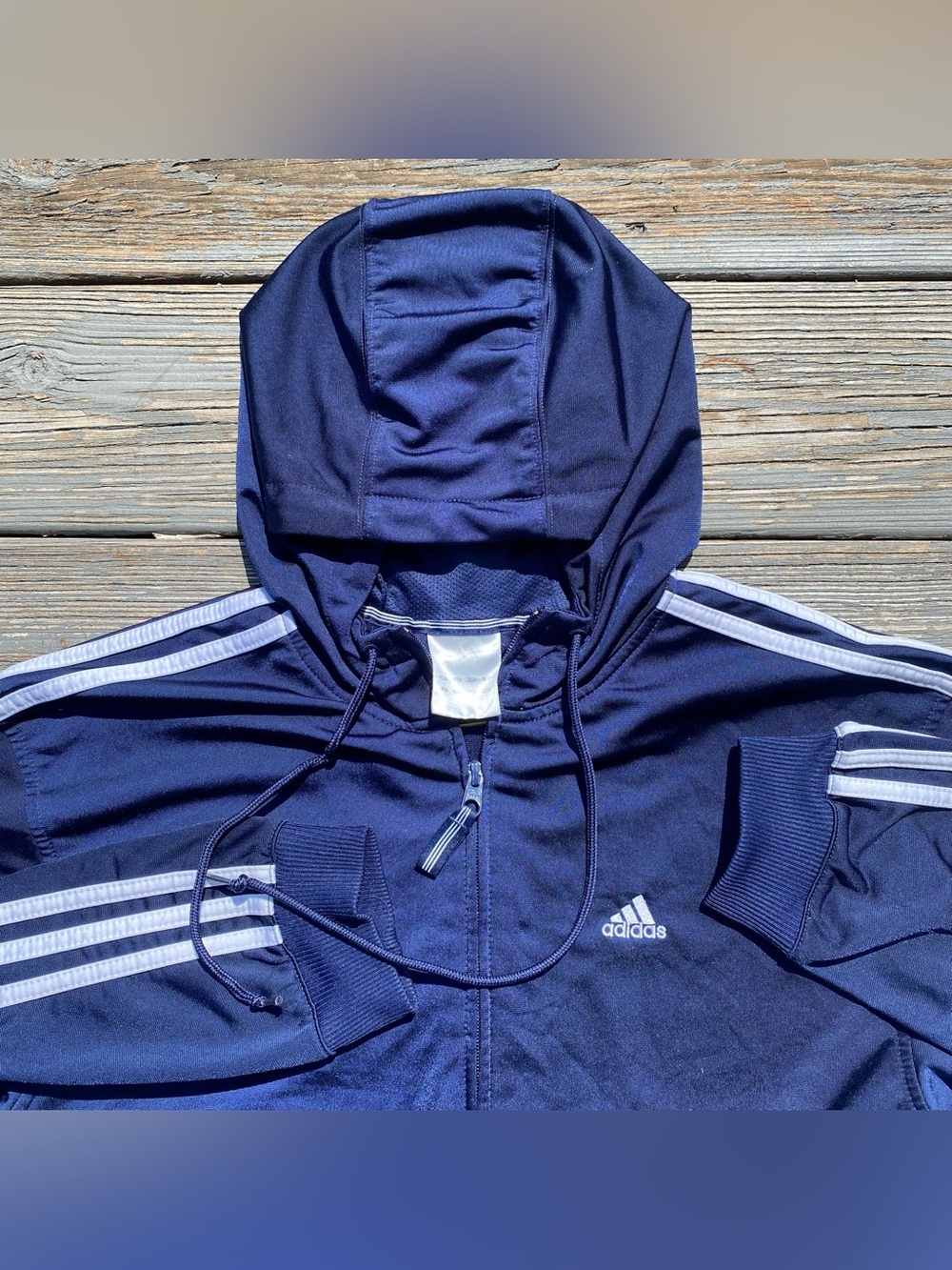 Vintage 2003 Adidas Navy 3-Stripe Full Zip Track Hoodie Size L